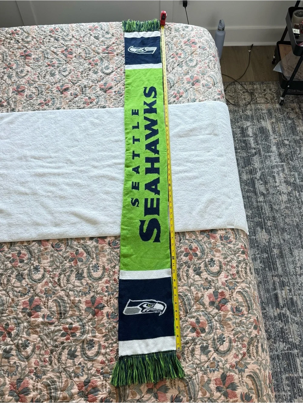 FOCO Seattle Seahawks NFL Scarf Green Navy Reversible Logo Fringe Fan Gear